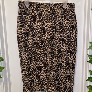 Leopard Print Denim Midi Skirt